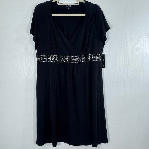 Apt. 9 Women's Black Embellished Empire Waist Short Sleeve Dress XL NWT - Picture 1 of 10